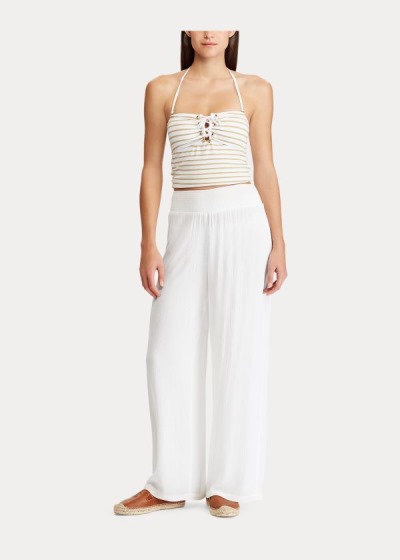 Pantalones Ralph Lauren Mujer Blancos - Smocked Wide-Leg - UQCXF0546